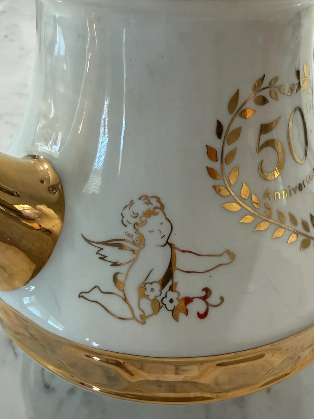 Gibsons Staffordshire England 50th Anniversary White Teapot with 22k Gold Trim